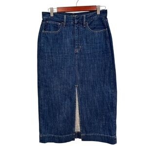 J Crew Denim Midi Skirt w/front slit Dark Wash SIze 27